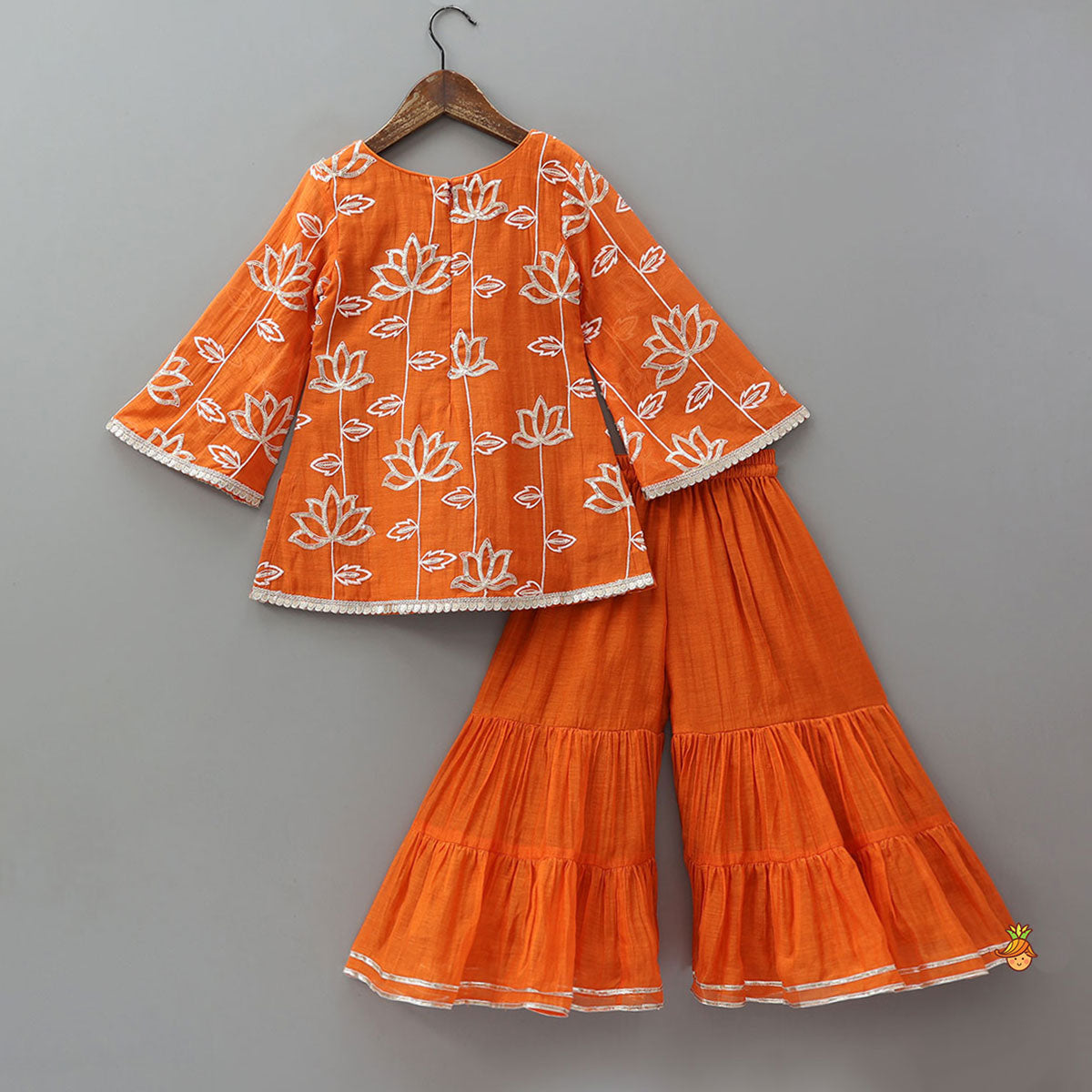 Beautiful Lotus Embroidered Kurti With Sharara