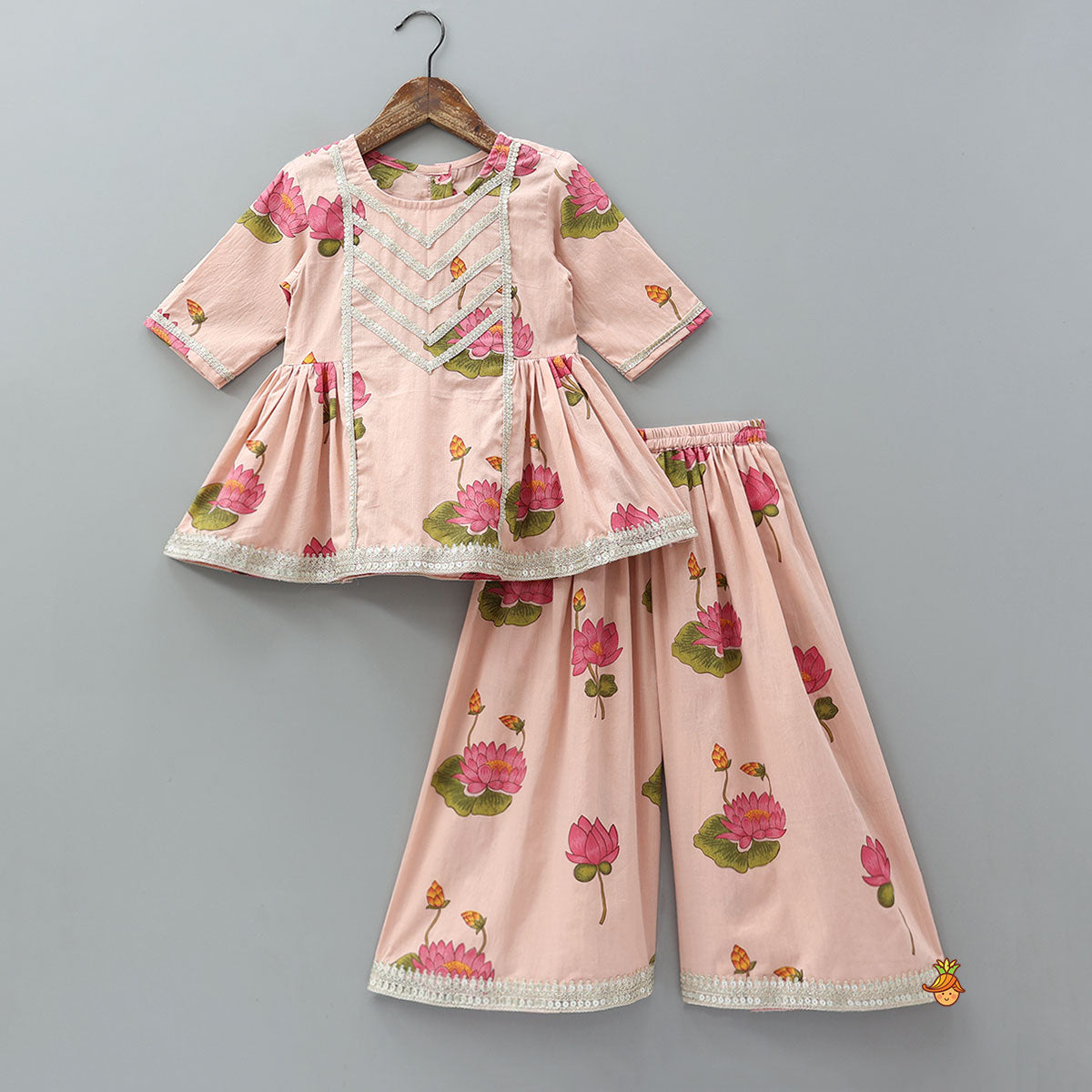 Floral Printed Side Pleated Kurti With Palazzo
