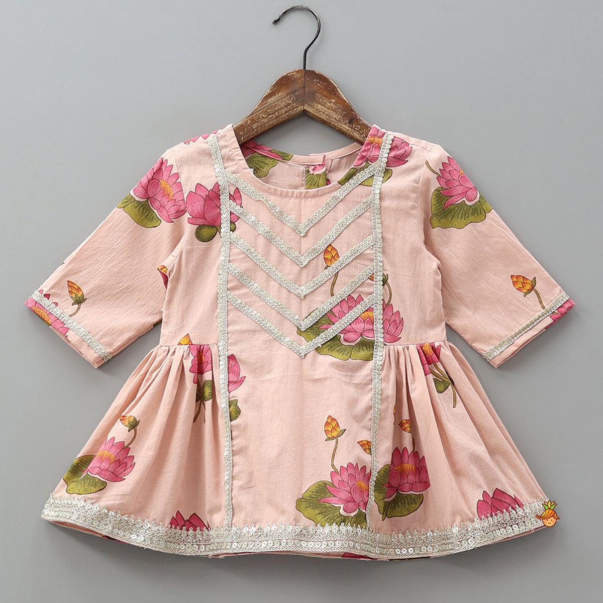 Floral Printed Side Pleated Kurti With Palazzo