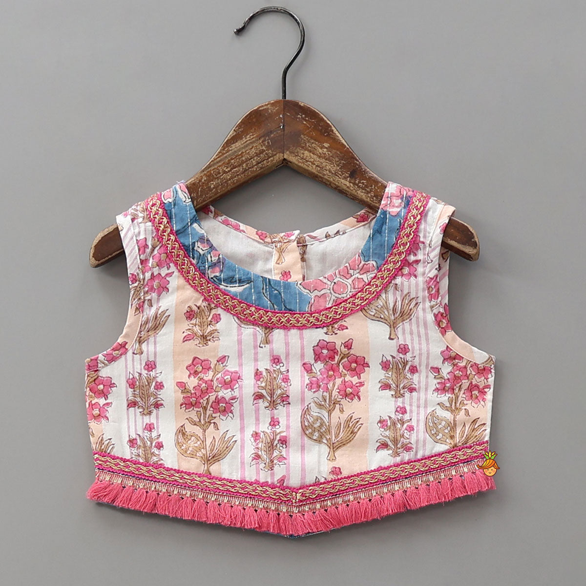 Hand Block Printed Cotton Crop Top And Lehenga With Dupatta