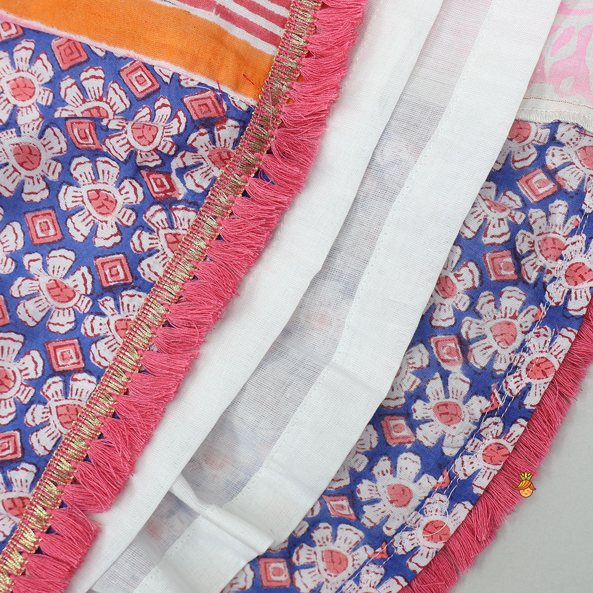 Hand Block Printed Cotton Crop Top And Lehenga With Dupatta