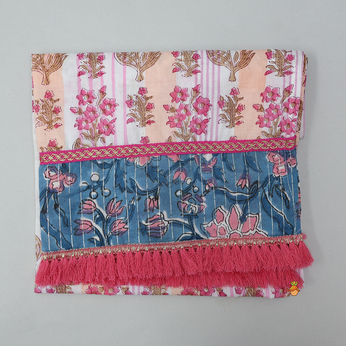 Hand Block Printed Cotton Crop Top And Lehenga With Dupatta