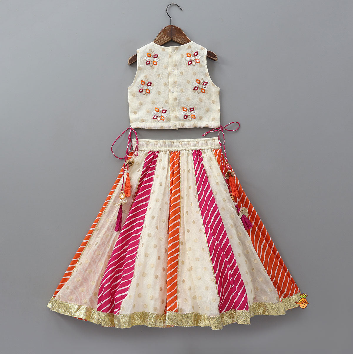 Mirror Work Crop Top And Leheriya Printed Lehenga With Stylish Dupatta