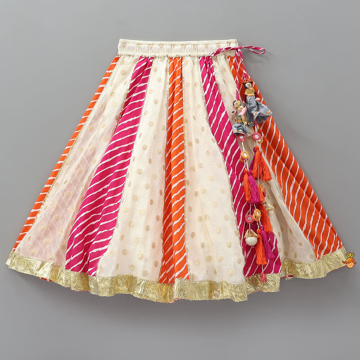 Mirror Work Crop Top And Leheriya Printed Lehenga With Stylish Dupatta