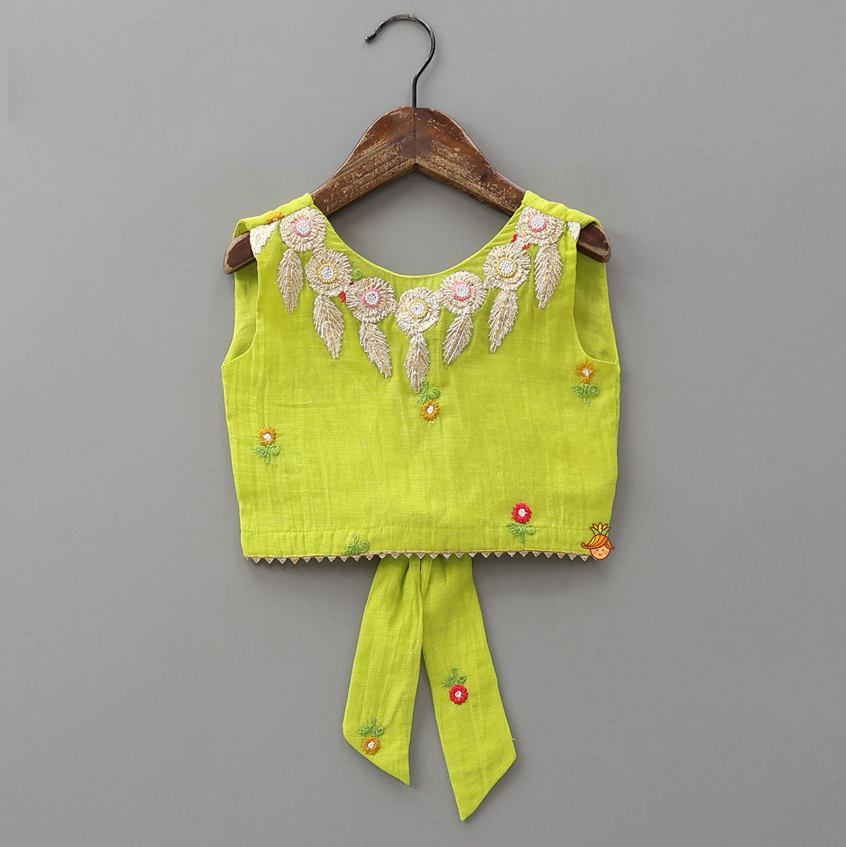 Floral Gota Work Round Neck Crop Top And Lehenga With Contrasting Dupatta