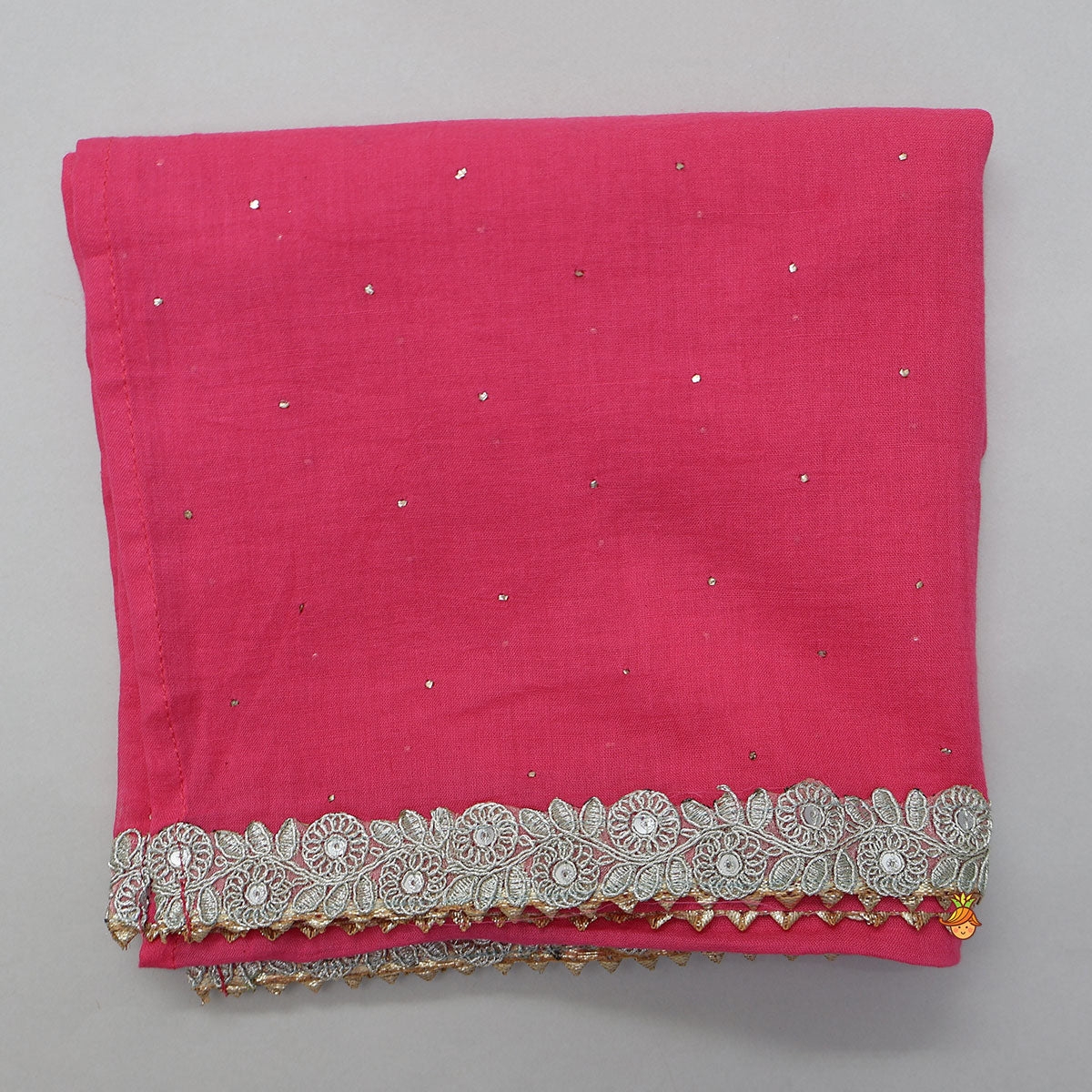 Floral Gota Work Round Neck Crop Top And Lehenga With Contrasting Dupatta