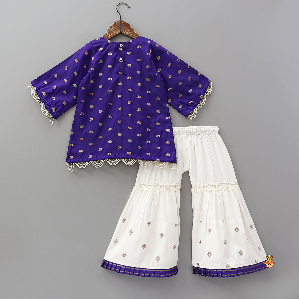 Lace Detailed Yoke Kurti And Sharara With Dupatta