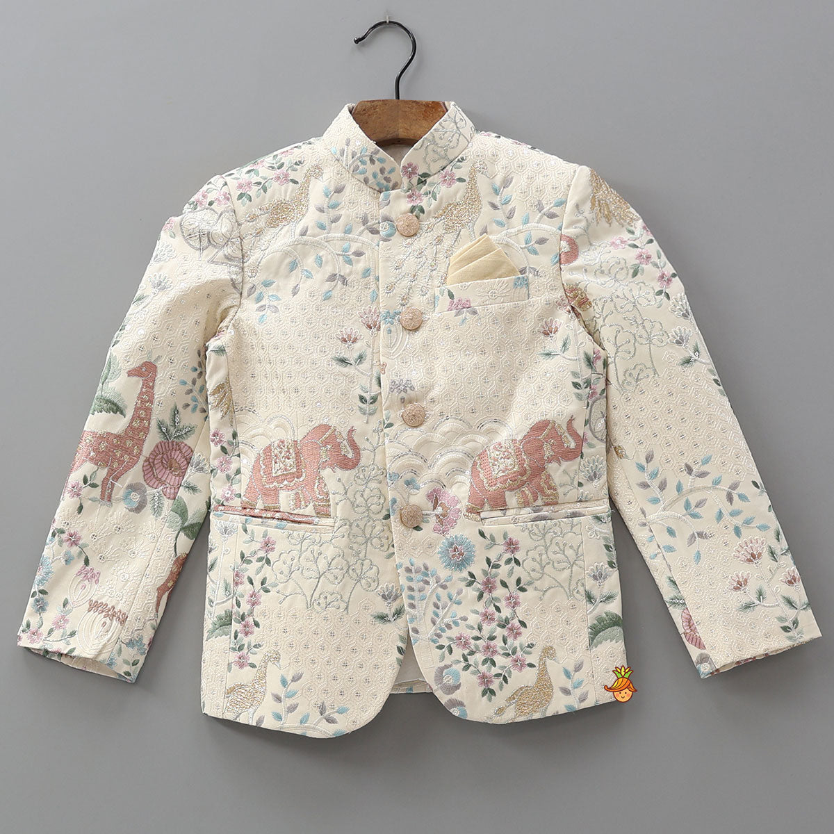 Finely Embroidered Sherwani With Pocket Square And Pant