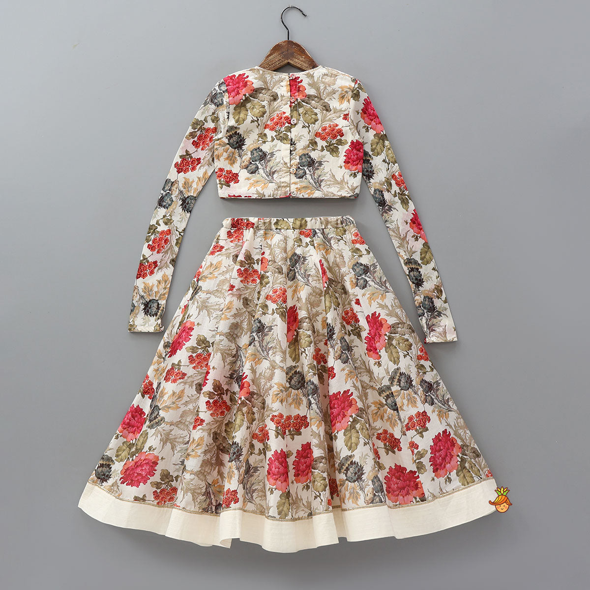 Long Sleeve Top And Flared Lehenga With Dupatta