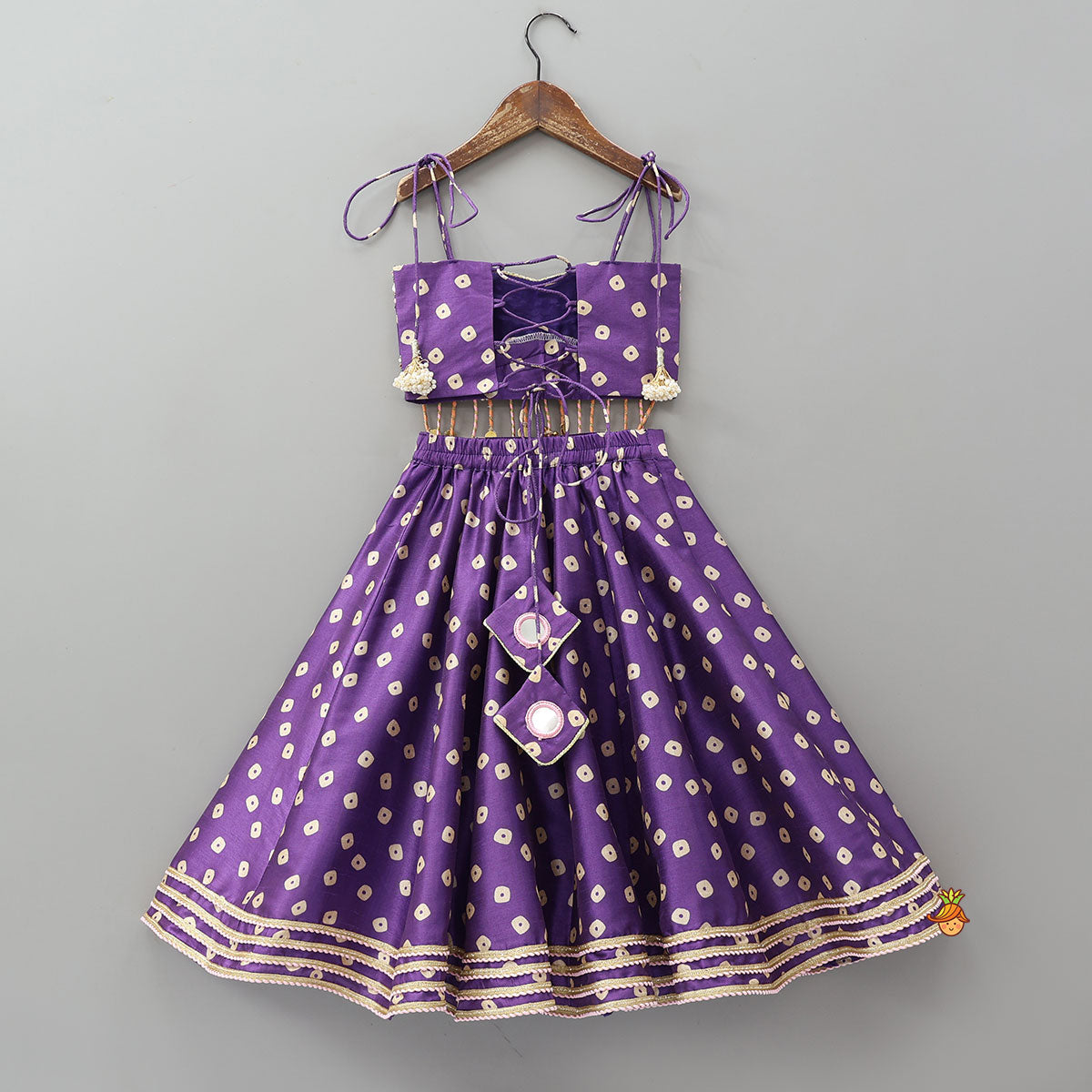 Festive Fringe Tassel Crop Top And Lehenga With Matching Hair Band