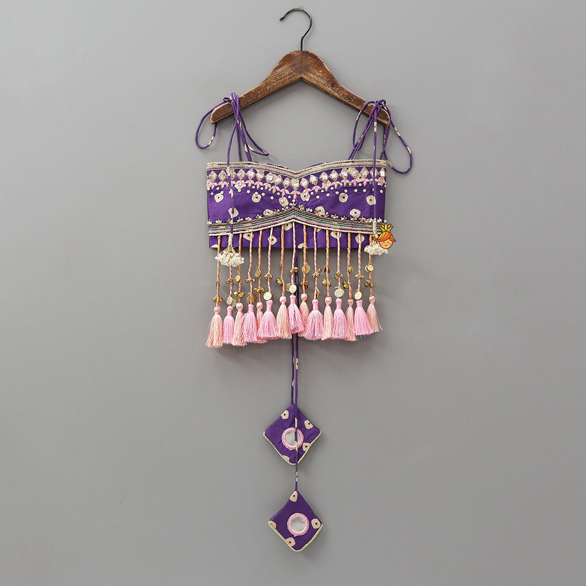 Festive Fringe Tassel Crop Top And Lehenga With Matching Hair Band