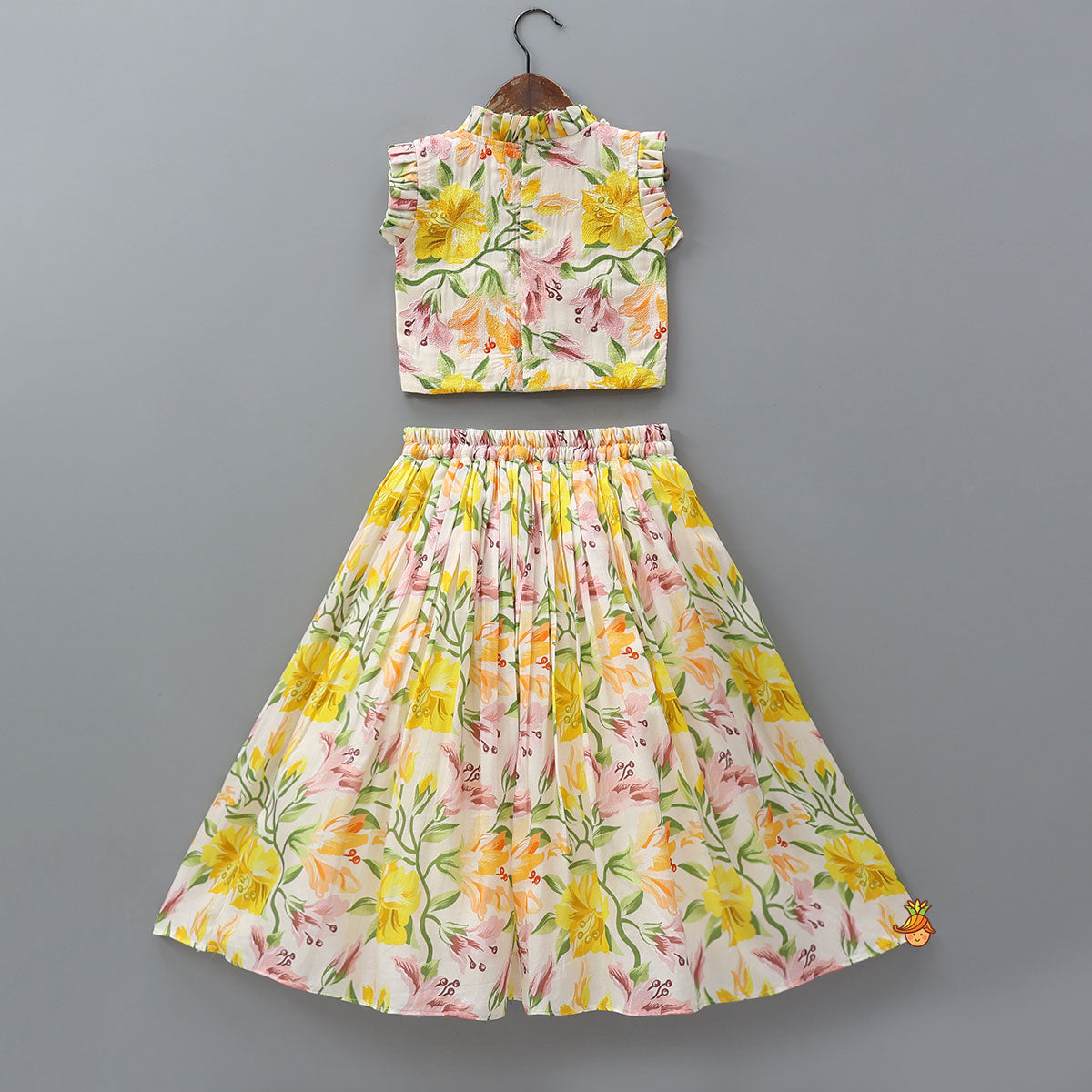 Chic Pleated Top With Printed Lehenga