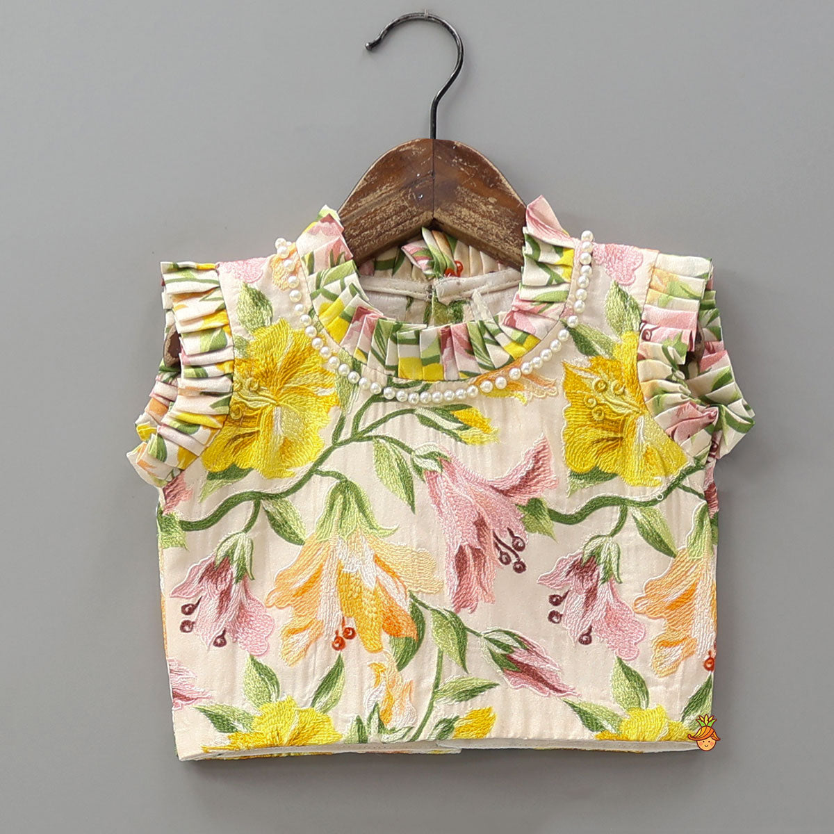 Chic Pleated Top With Printed Lehenga
