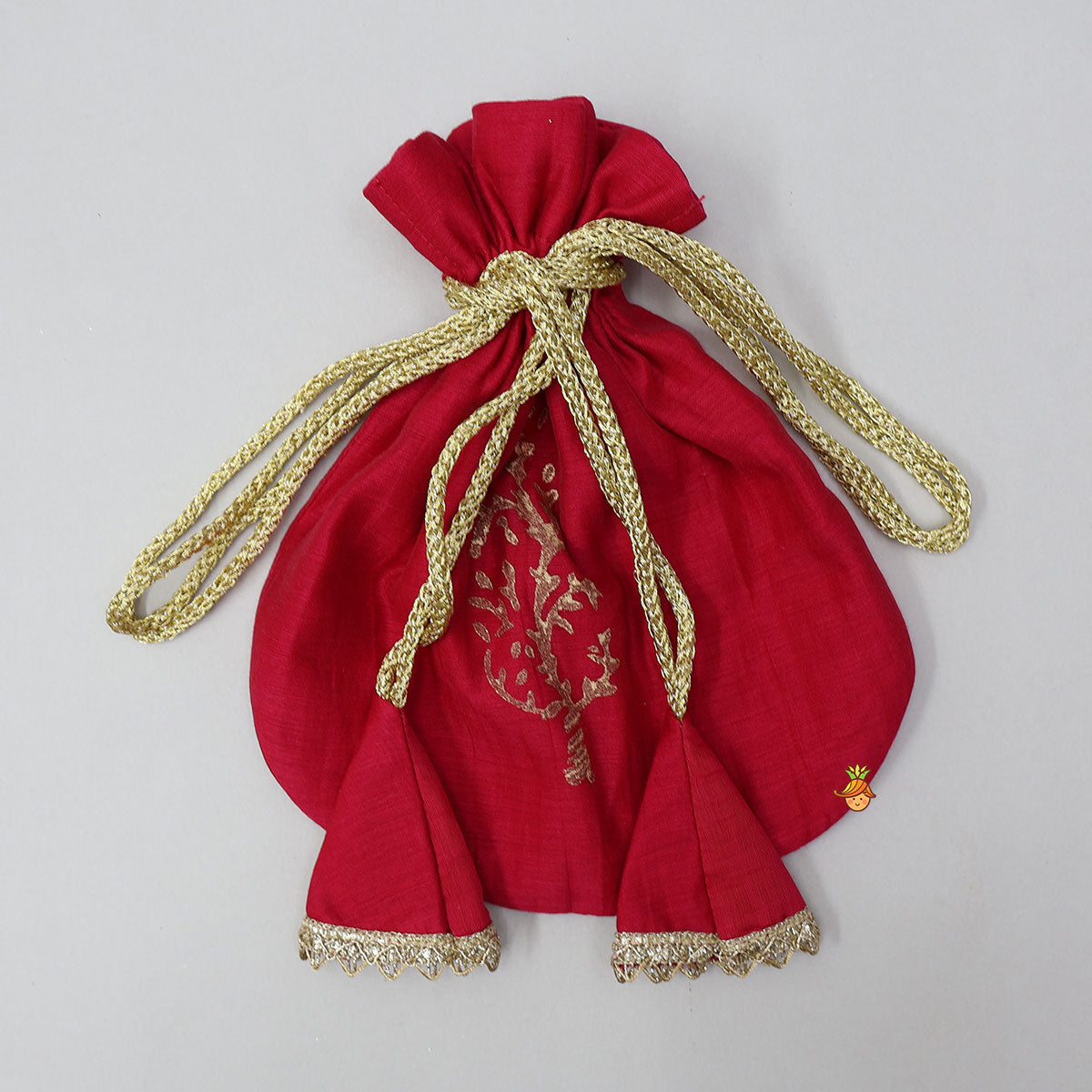 Round Neck Embroidered Yoke Anarkali With Contrasting Dupatta And Potli Bag