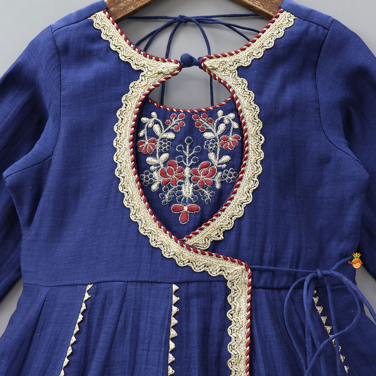 Floral Embroidered Flap Anarkali With Dupatta And Potli Bag
