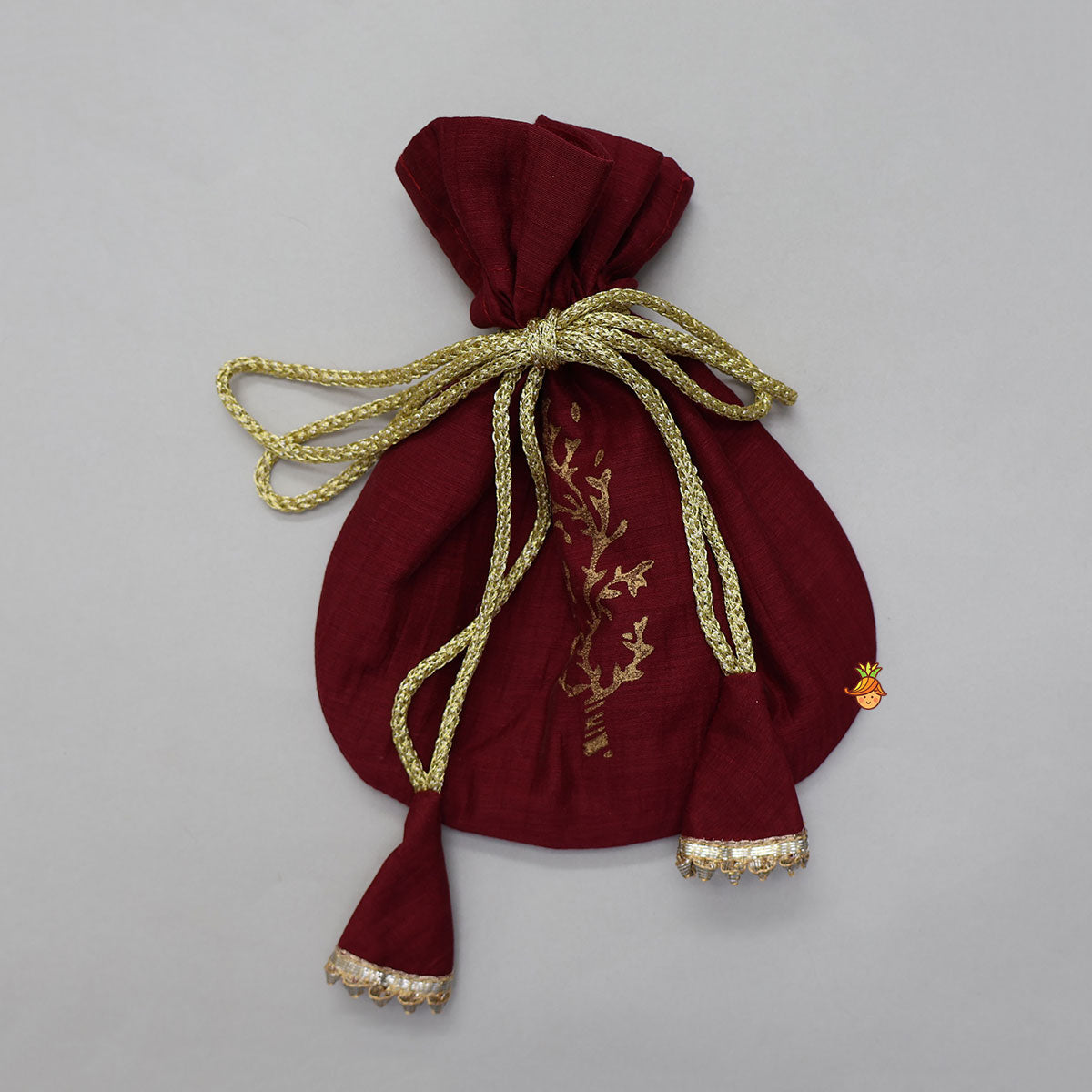 Floral Embroidered Flap Anarkali With Dupatta And Potli Bag