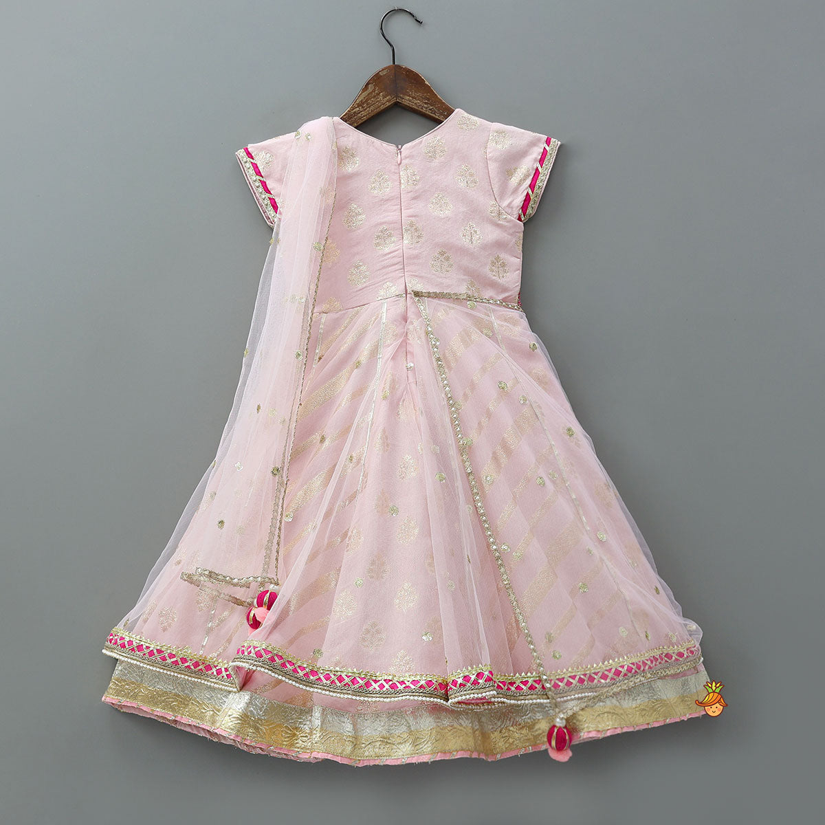 Traditional Tassel Adorned Anarkali With Attached Dupatta