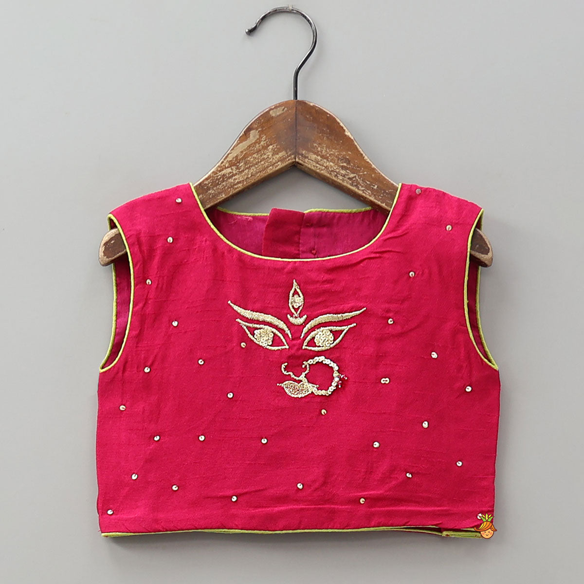 Goddess Durga Embroidered Top And Contrasting Tassel Detail Lehenga With Dupatta