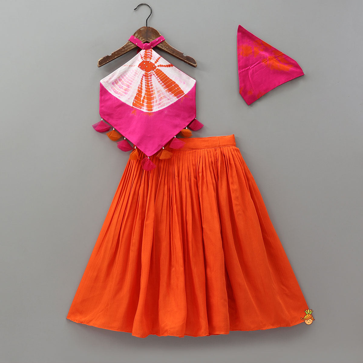 Shibori Printed Stylish Top And Lehenga With Bandana
