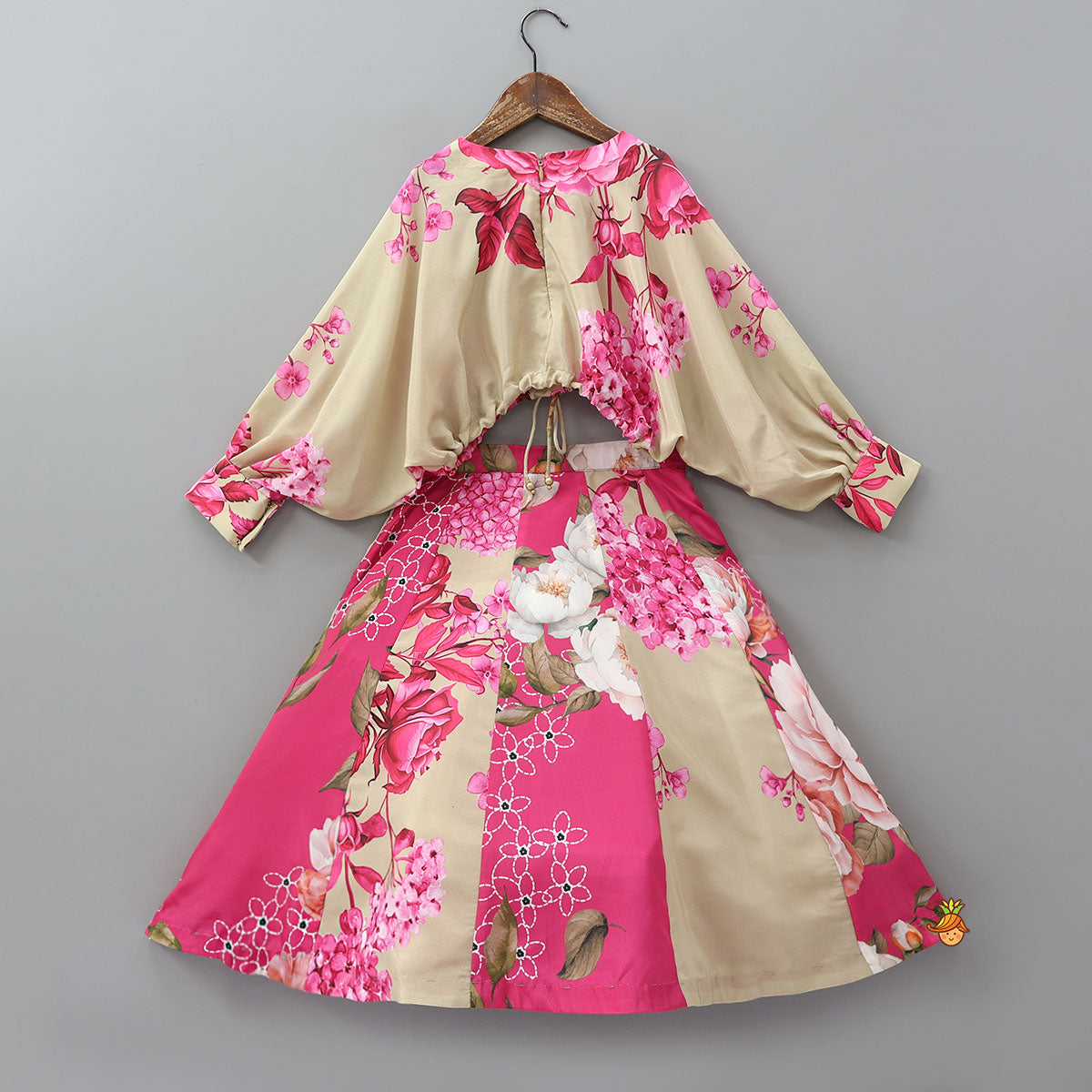 Stylish Sleeved Crop Top And Floral Printed Lehenga