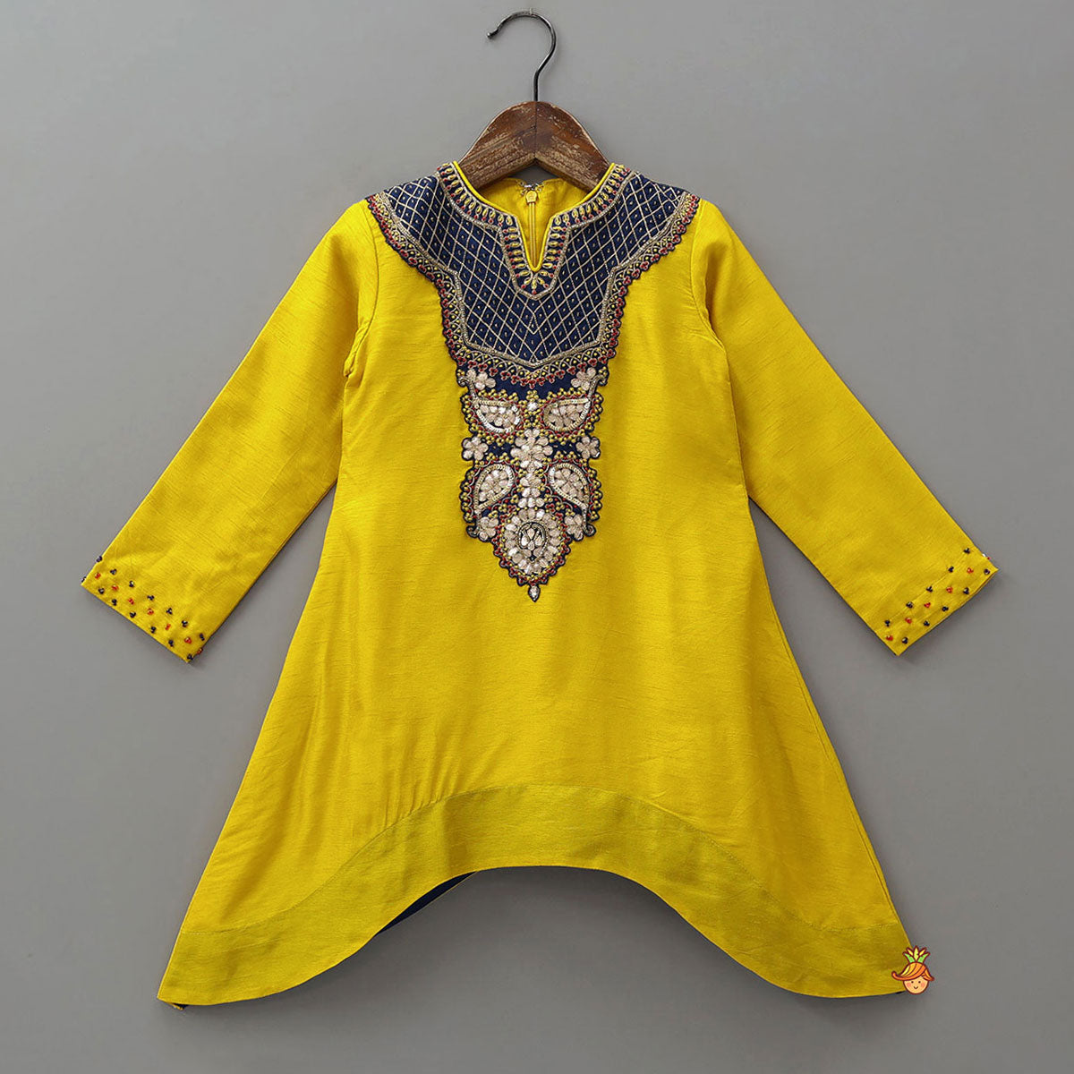 Decorative Yoke Asymmetric Kurti And Dhoti