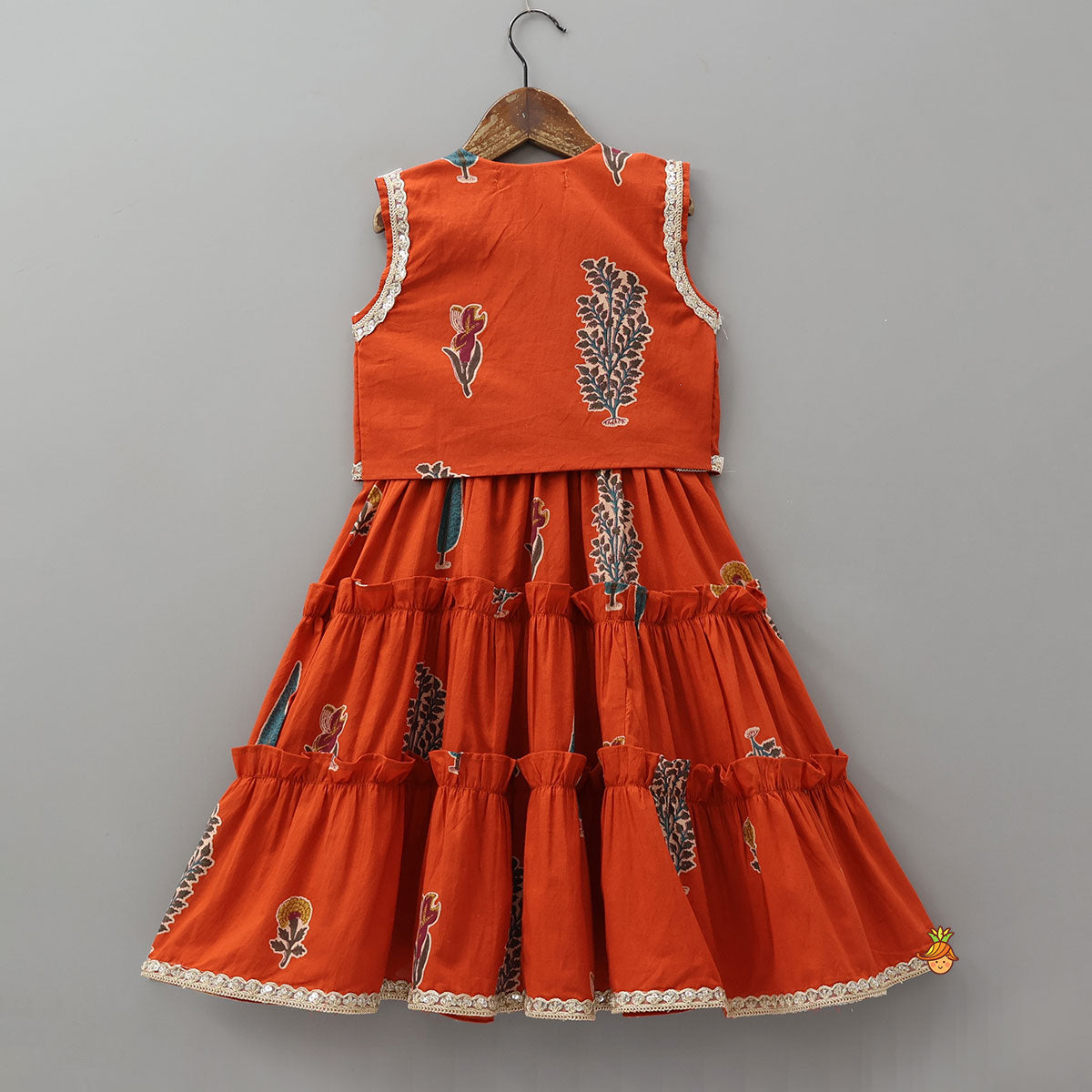Printed Strappy Tiered Kurti With Jacket