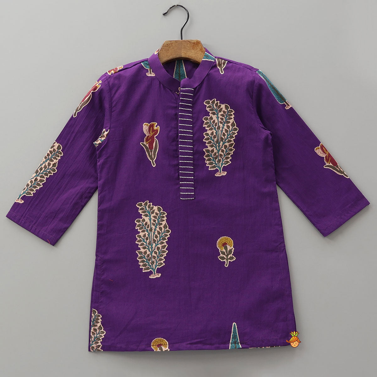 Thread Work Front Placket Cotton Ethnic Kurta With Open Jacket And Pyjama