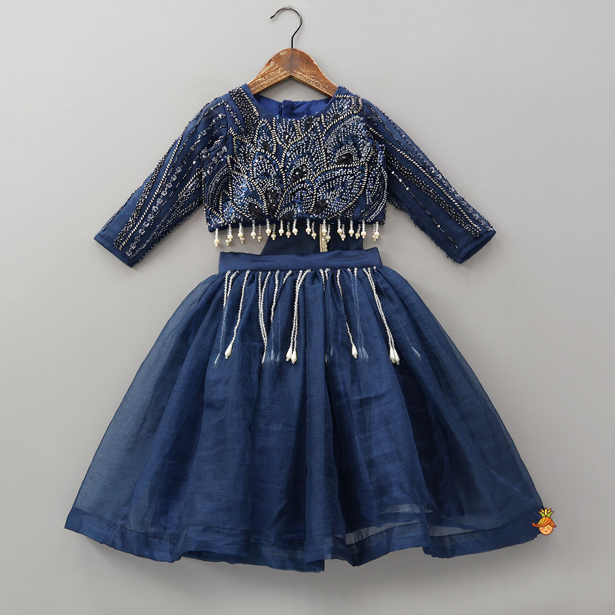 Heavy Embroidered Drape Crop Top And Lehenga With Matching Hair Band
