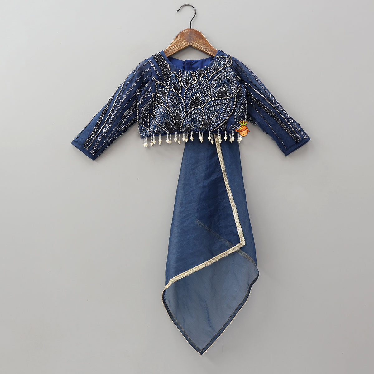 Heavy Embroidered Drape Crop Top And Lehenga With Matching Hair Band