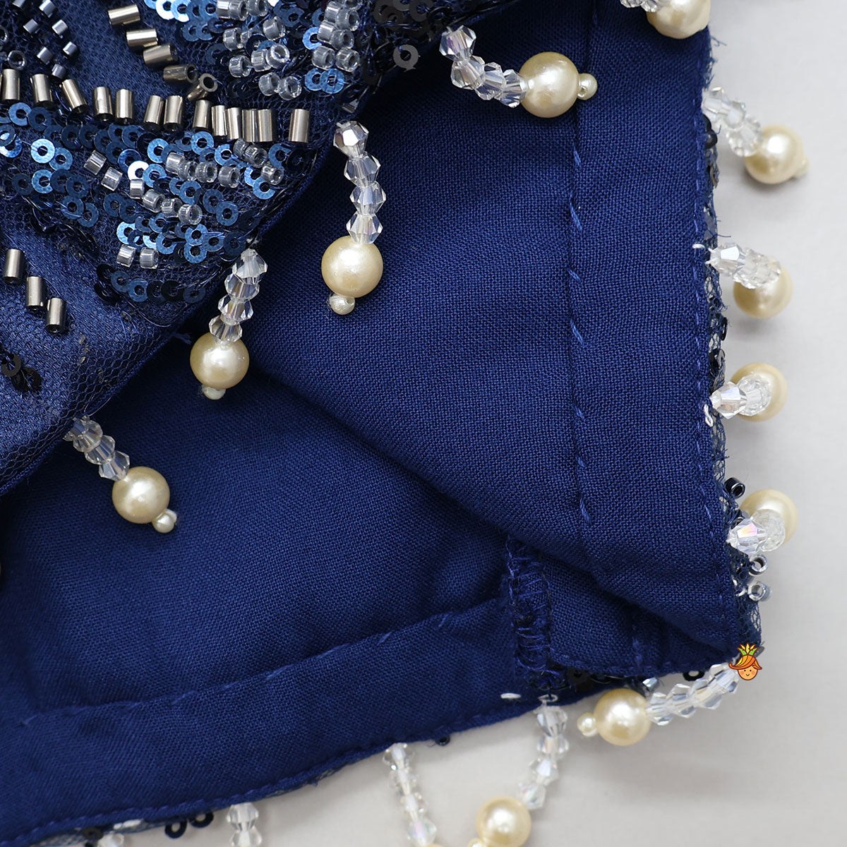 Heavy Embroidered Drape Crop Top And Lehenga With Matching Hair Band