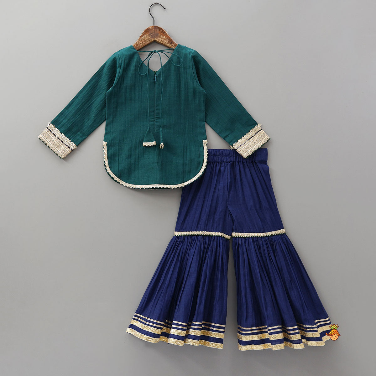 Lace Detailed Curved Hem Elegant Kurti And Sharara With Dupatta