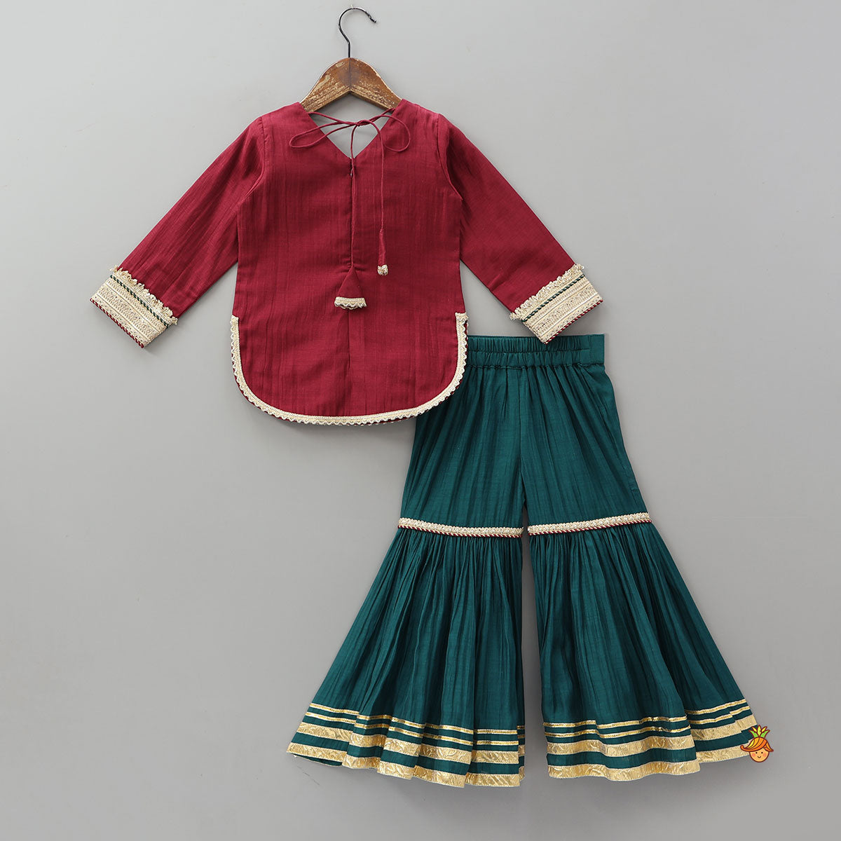 Lace Detailed Beautiful Kurti And Sharara With Dupatta
