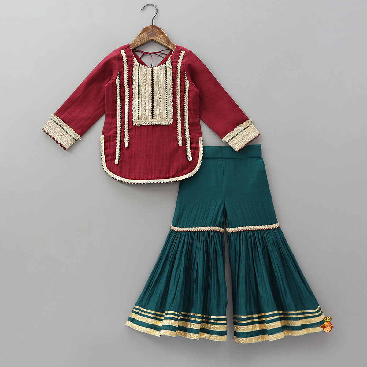 Lace Detailed Beautiful Kurti And Sharara With Dupatta