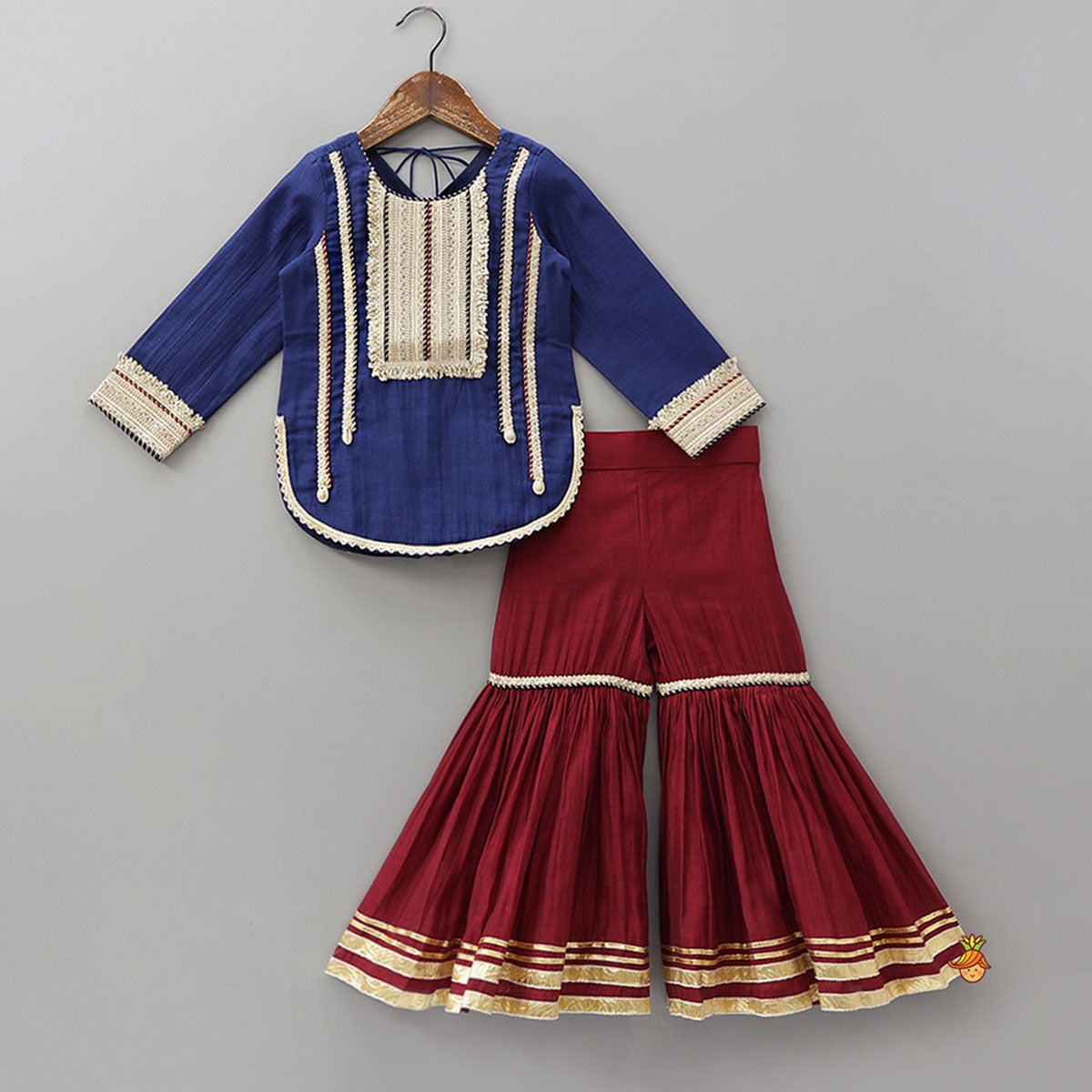 Lace Detailed Curved Hem Beautiful Kurti And Sharara With Dupatta