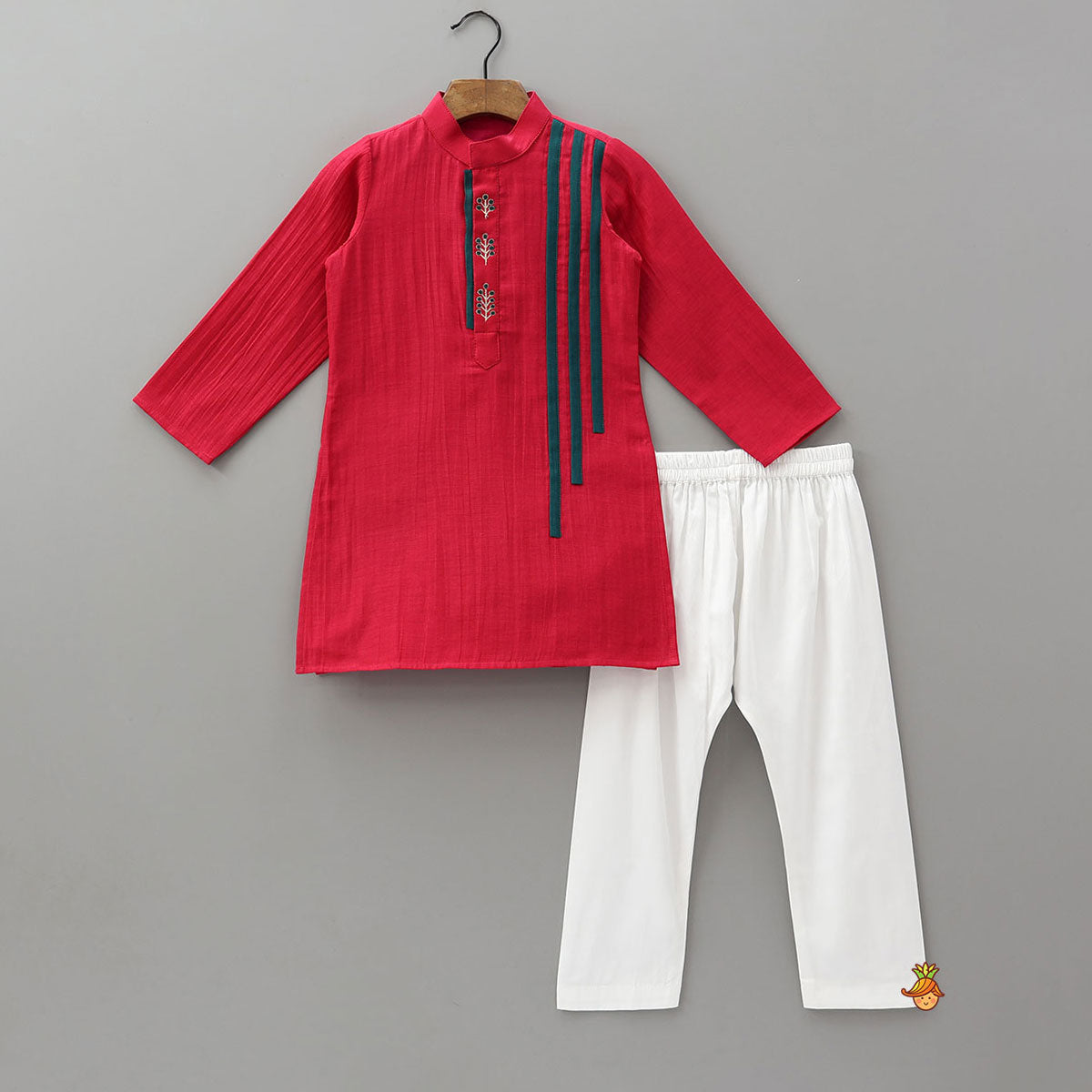 Embroidered Front Placket Kurta And Pyjama