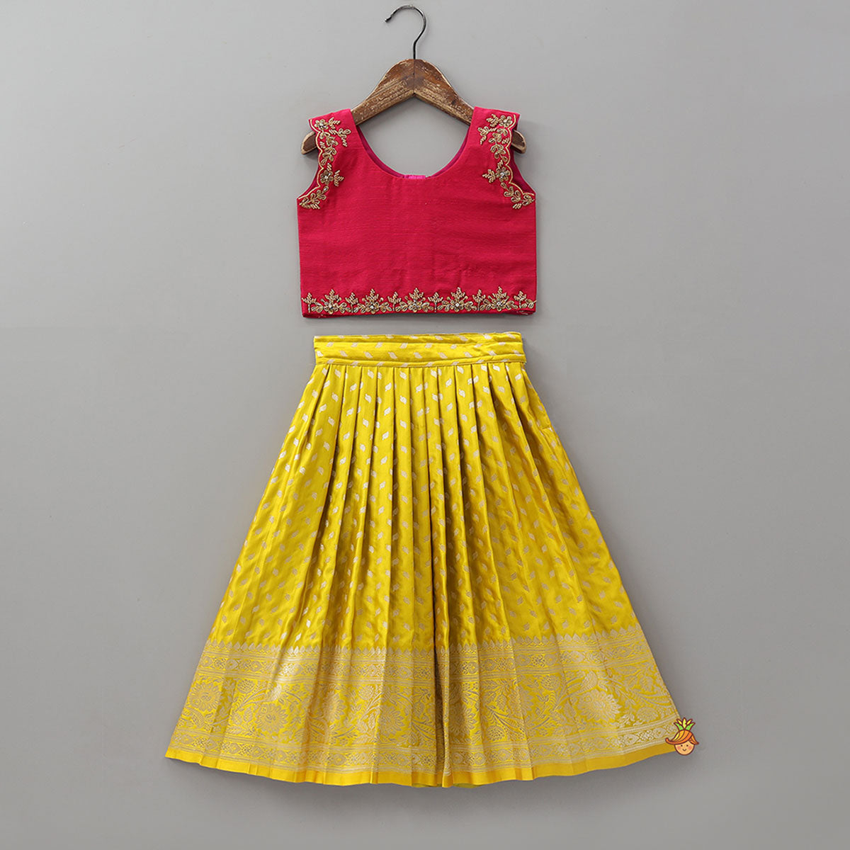 Embroidered Crop Top And Brocade Lehenga