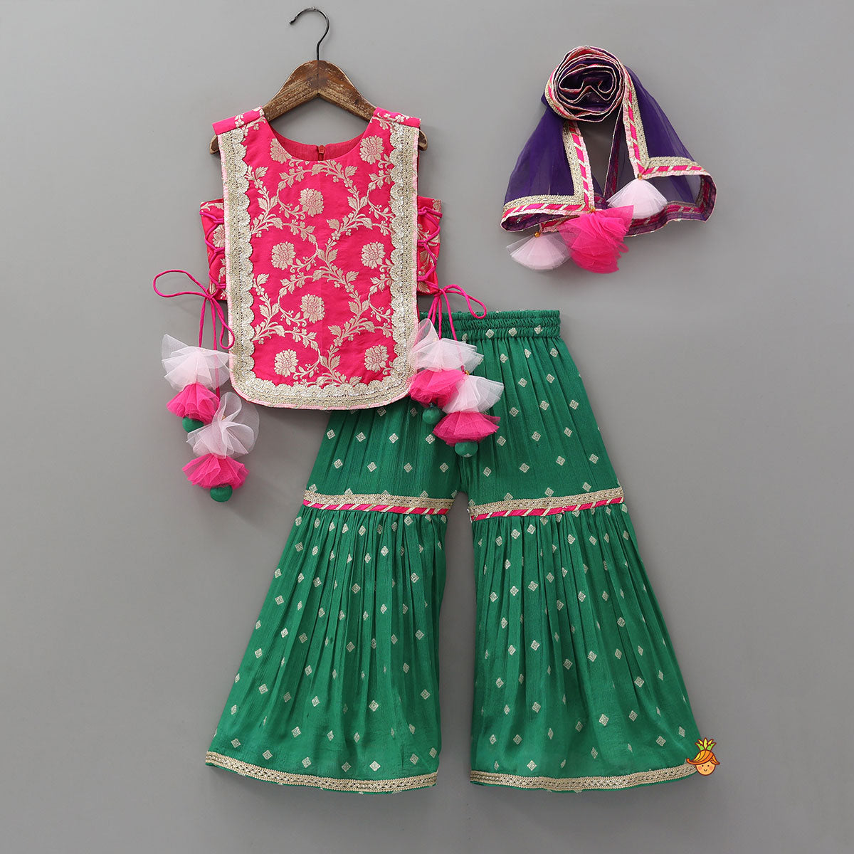 Brocade Top And Contrasting Sharara With Dupatta