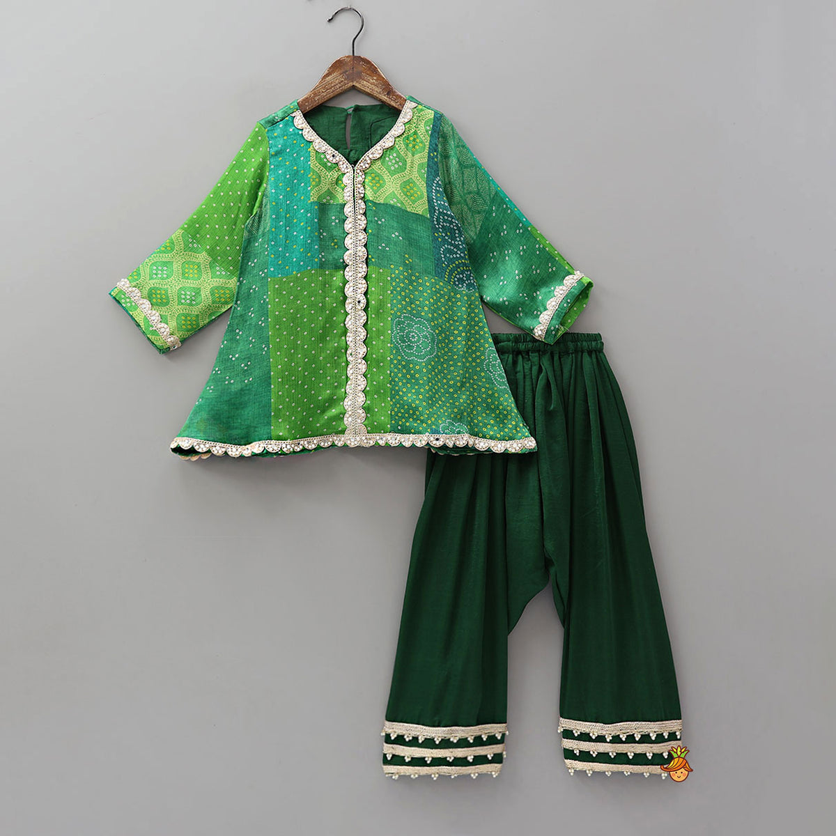 Festive Bandhani Printed Kurti And Salwar With Contrasting Dupatta