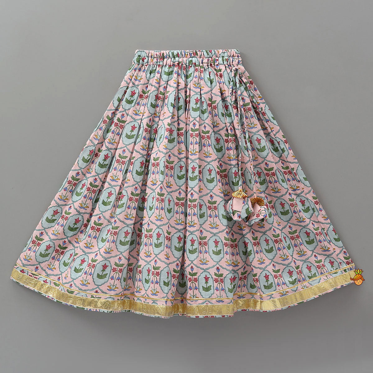 Scalloped Crop Top And Lehenga With Dupatta