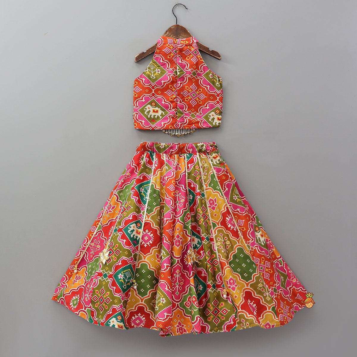Halter Neck Heavily Embroidered Top And Lehenga With Dupatta And Potli Bag