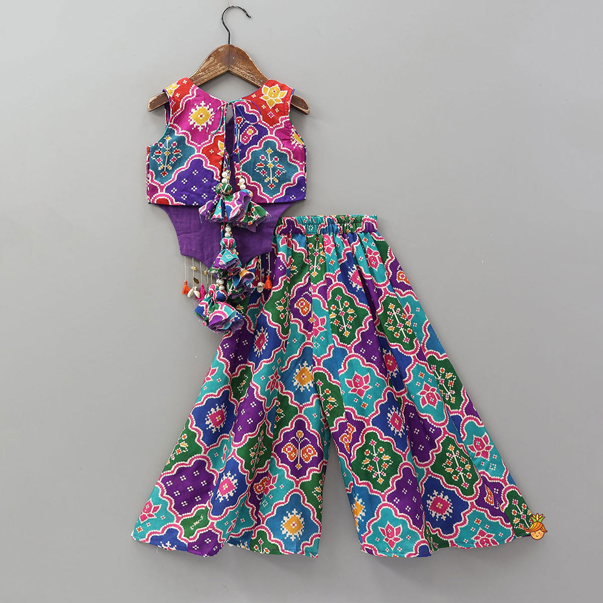 Heavily Embroidered Top And Palazzo With Potli Bag