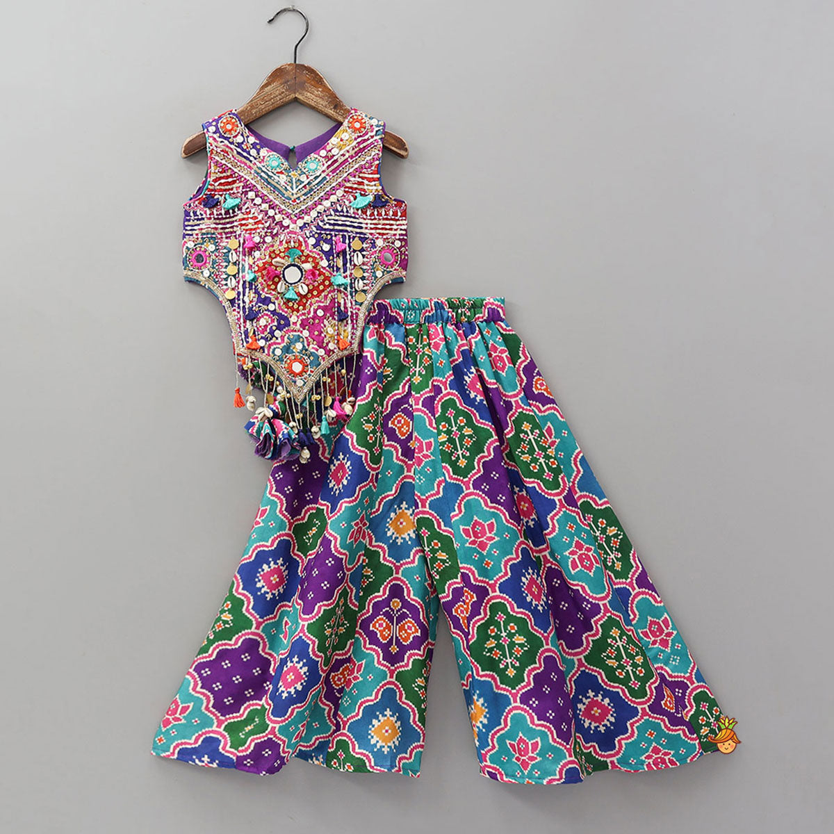 Heavily Embroidered Top And Palazzo With Potli Bag
