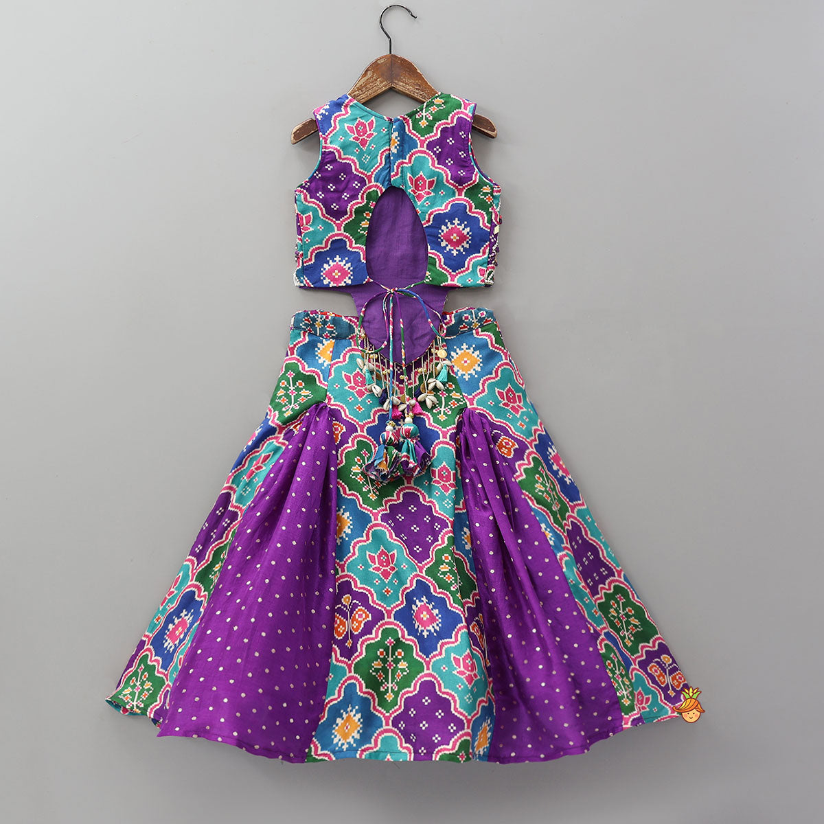 Heavily Embroidered Colourful Top And Lehenga With Potli Bag