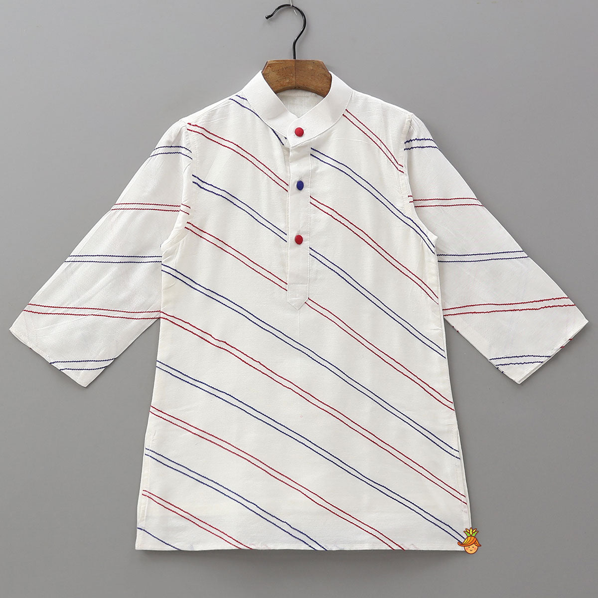 Spider Man Embroidered Striped Kurta And Pyjama
