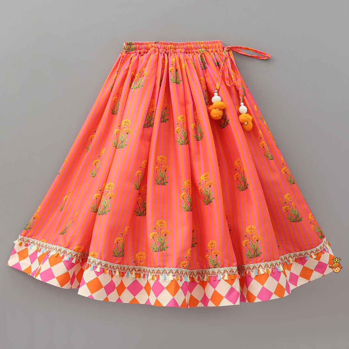 Checks Printed Flap Top And Lehenga With Dupatta