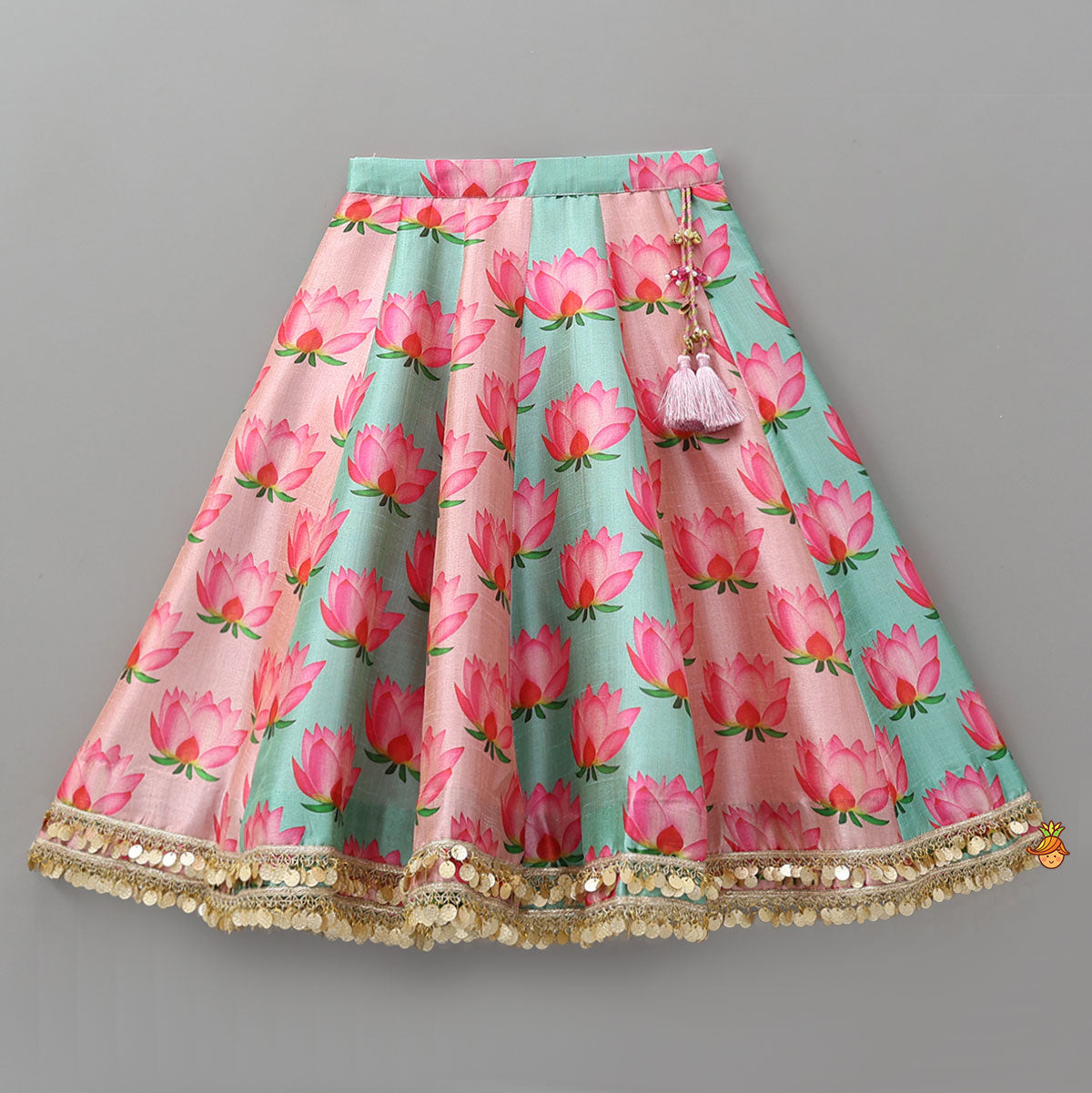 Criss Cross Knot Detail Crop Top And Floral Printed Lehenga With Dupatta