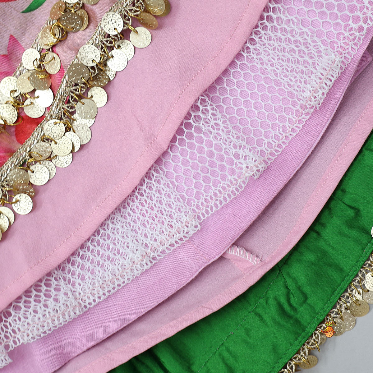 Criss Cross Knot Detail Crop Top And Floral Printed Lehenga With Dupatta