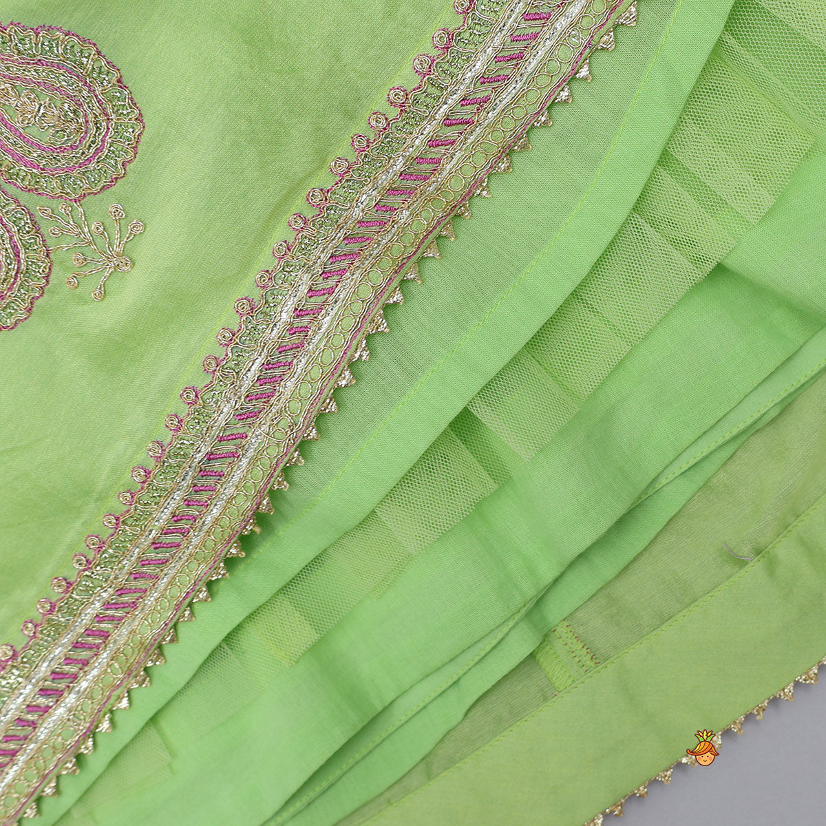 V Neck Booti Embroidered Elegant Top And Lehenga With Dual Tone Dupatta