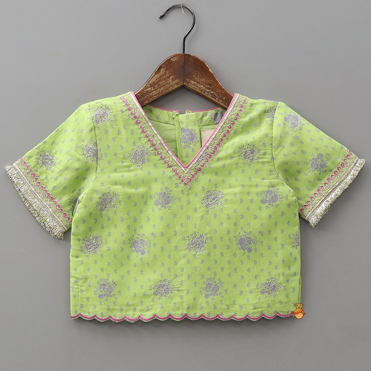 Printed Top And Lehenga With Scalloped Design Dupatta