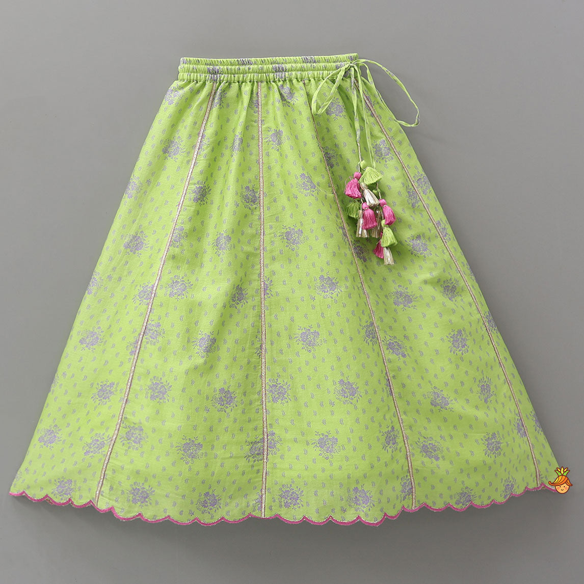 Printed Top And Lehenga With Scalloped Design Dupatta